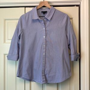 Worthington 3/4 Sleeve Pinstriped Button Top